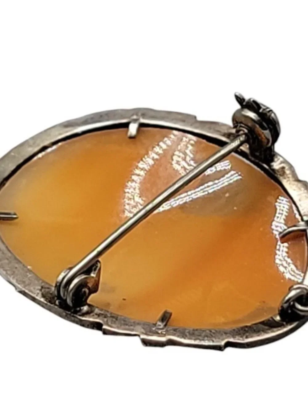 Antique 800 Silver Shell Cameo Brooch Italian Marcasite Studded Thin Delicate - Picture 5 of 12